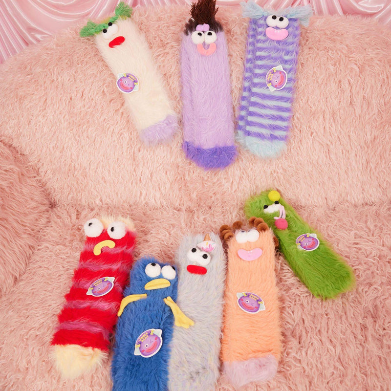 Dreidimensionale, skurrile Socken aus Korallensamt, süße, verrückte Cartoon-Socken 