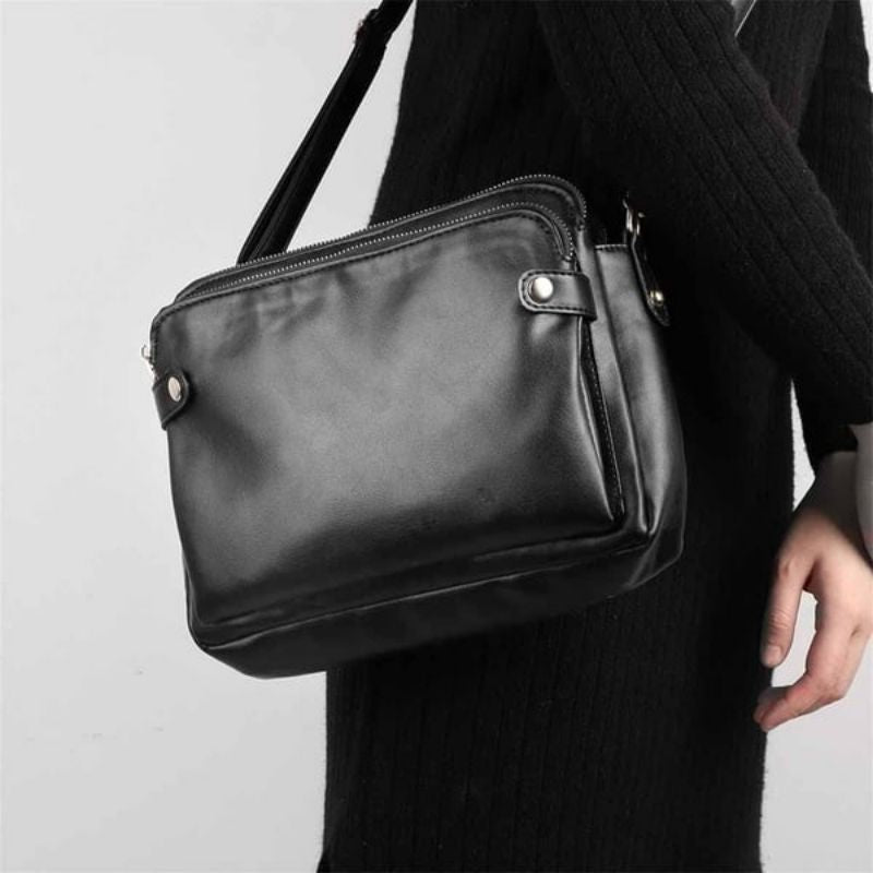 Three-Layer Leather Crossbody Bag