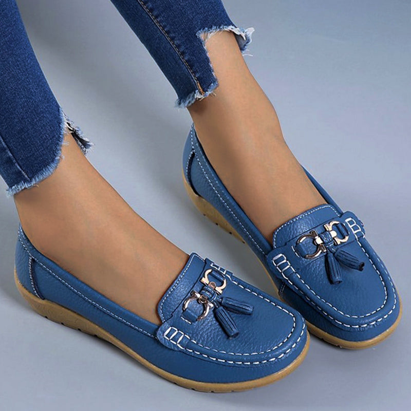 Faustina Damen Ballerina Leder Atmungsaktive Freizeitschuhe