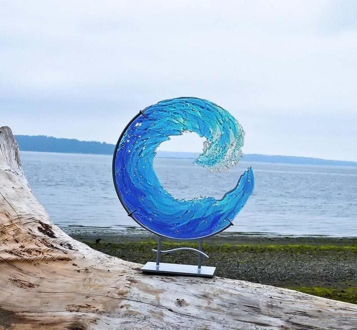 Ocean Wave Fused Glass Sculpture