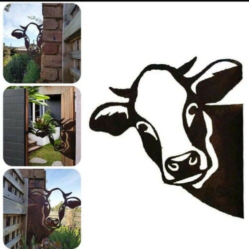 Garden Metal Peeping Cow Farm Outdoor Ornament Waterproof Yard