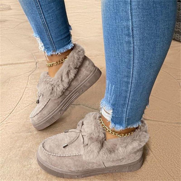 Floriana Damen Snow Loafer-Stiefel mit Plateausohle und Kunstfellbesatz