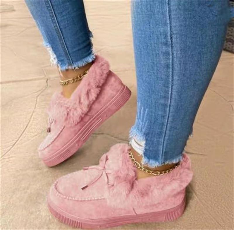 Floriana Damen Snow Loafer-Stiefel mit Plateausohle und Kunstfellbesatz