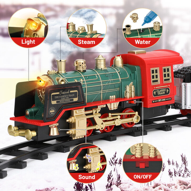 Ferngesteuertes Vintage-Klassiker-RC-Eisenbahn-Spielzeugset mit echtem Rauch, Lichtern und Sound 