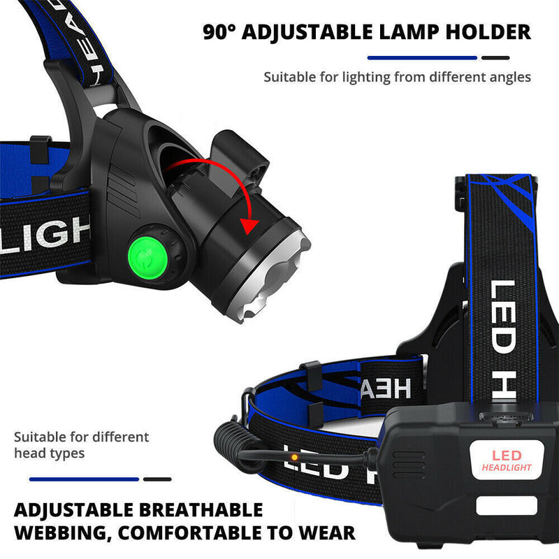 990000LM Rechargeable LED Headlamp Zoomable Tactical Headlight Flashlight